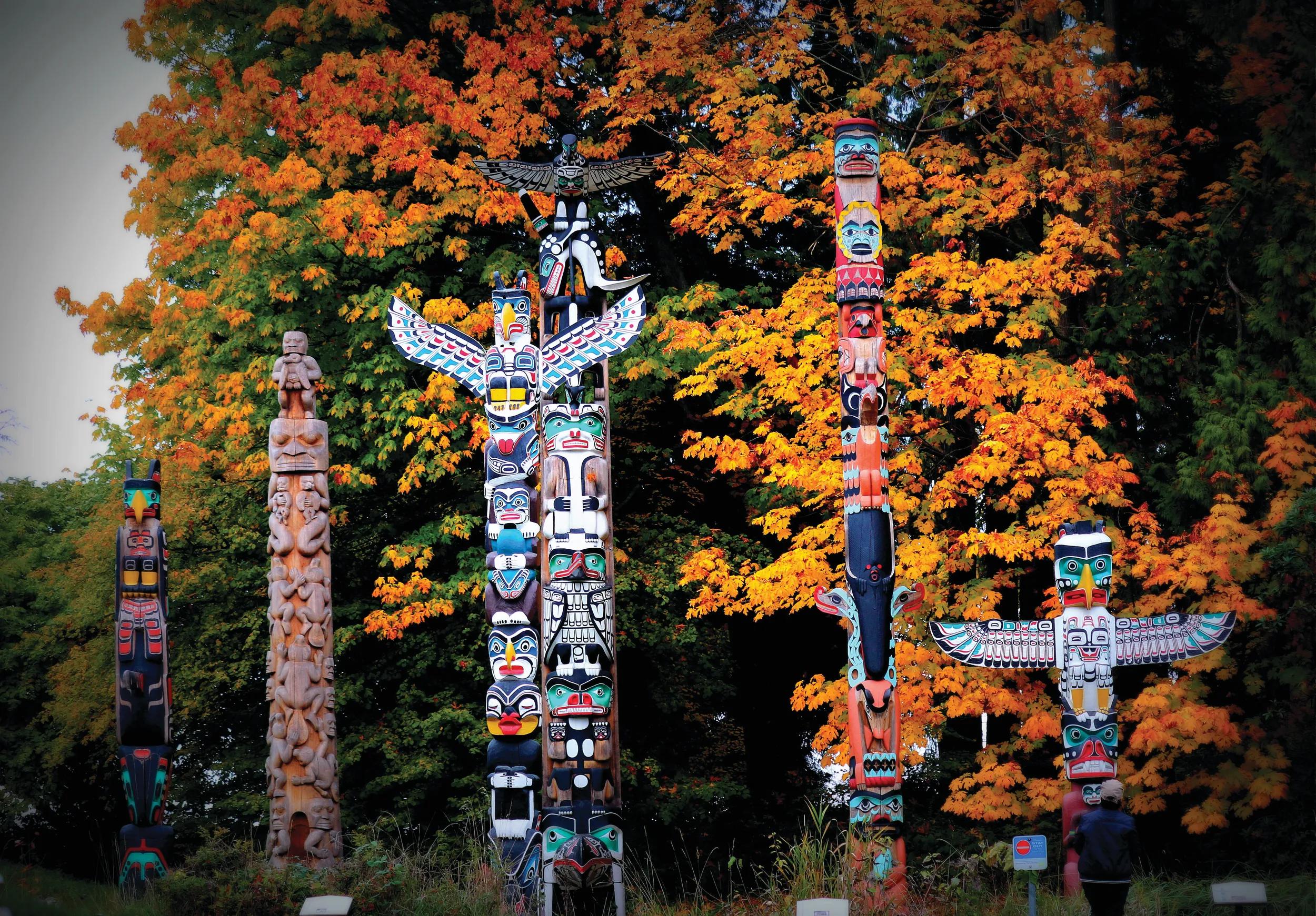 Totem poles in Stanley Park, Vancouver, Canada