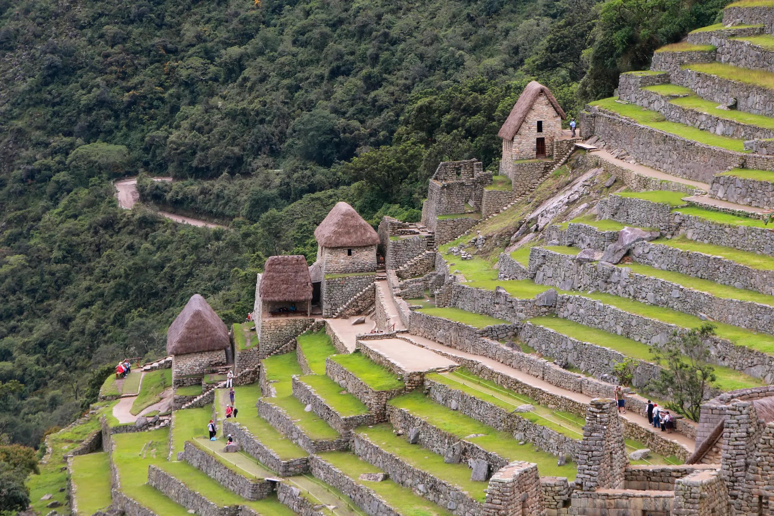 Agricultural stone terraces at  Machu Picchu in Peru. In 2007 Machu Picchu was voted one of the New Seven Wonders of the World.
