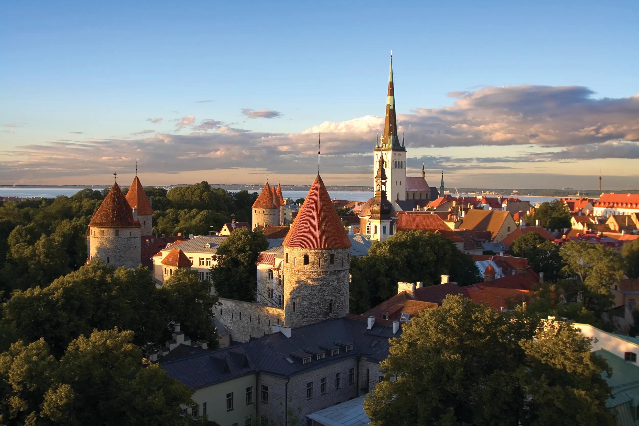 tallinn estonia old city center cityscape panorama sightseeing view sunset