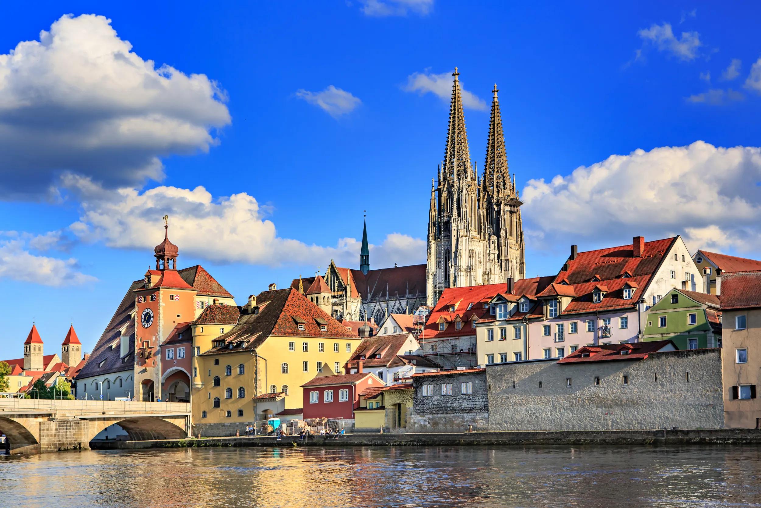 Cathedral view over Danube river in Regensburg, Bavaria, Germany