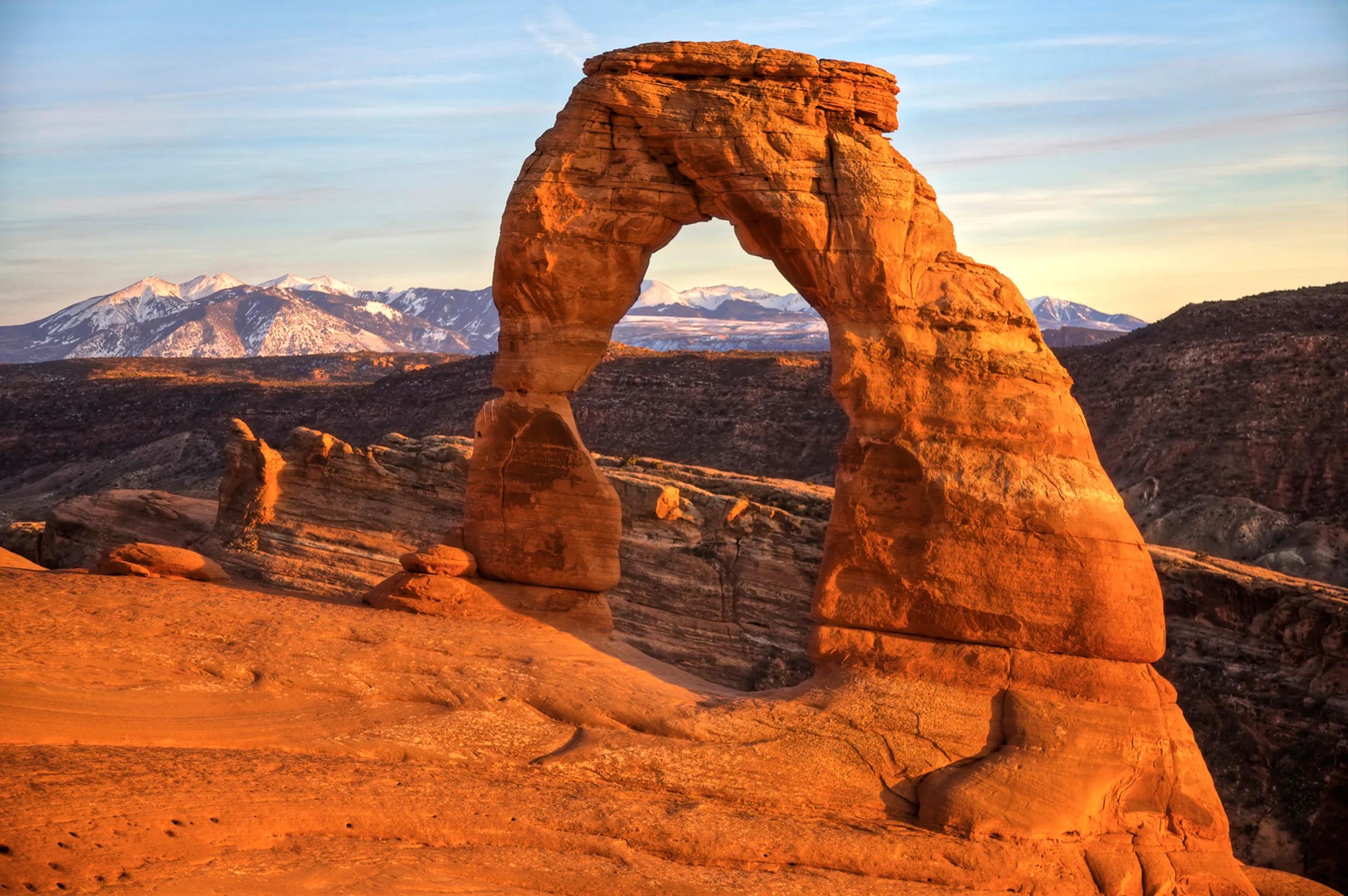 Delicate Arch at Sunset, Arches National Park, Utah. Delicate Arch is the symbol of the State of Utah.