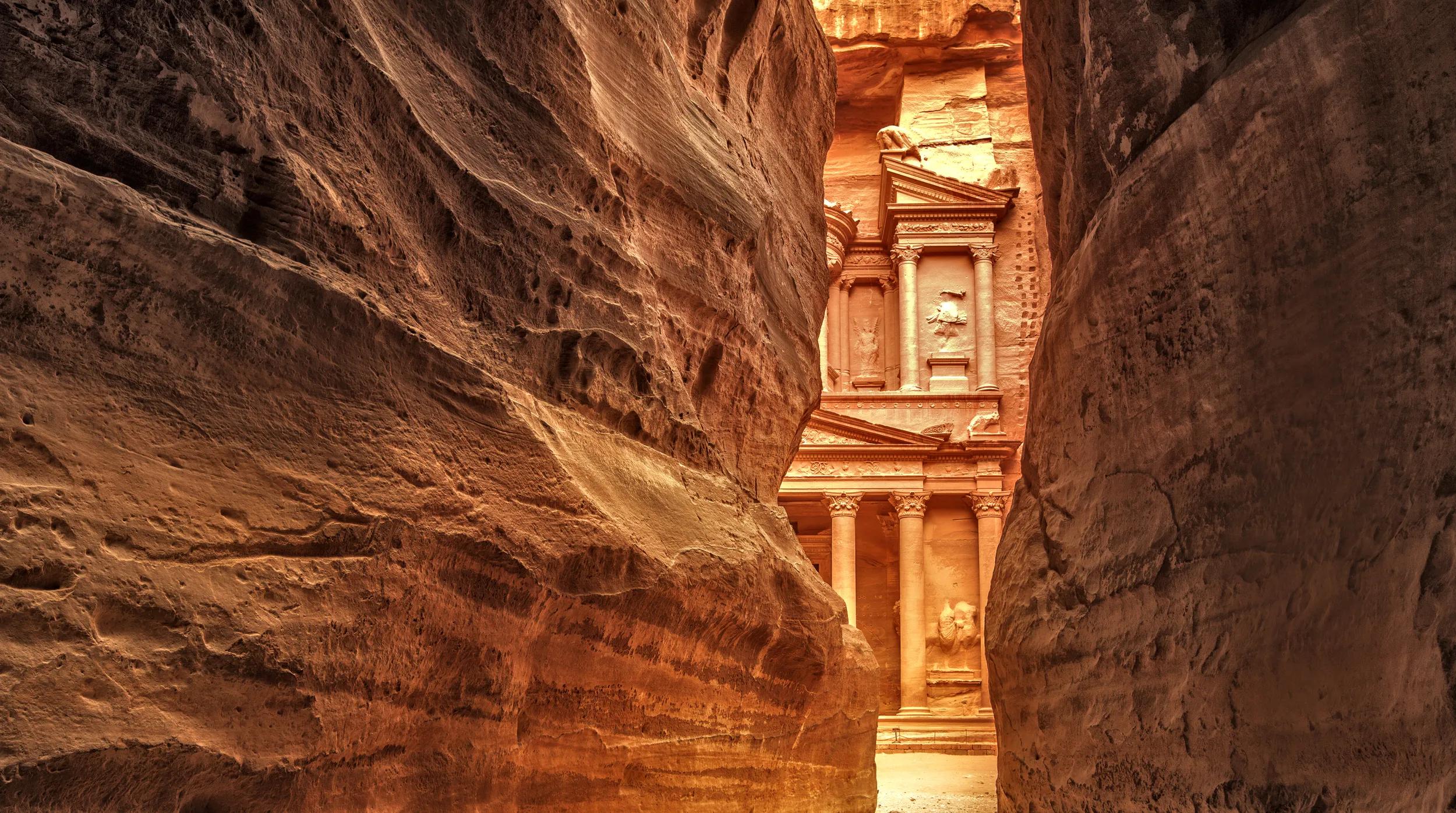 View from Siq on entrance of City of Petra, Jordan