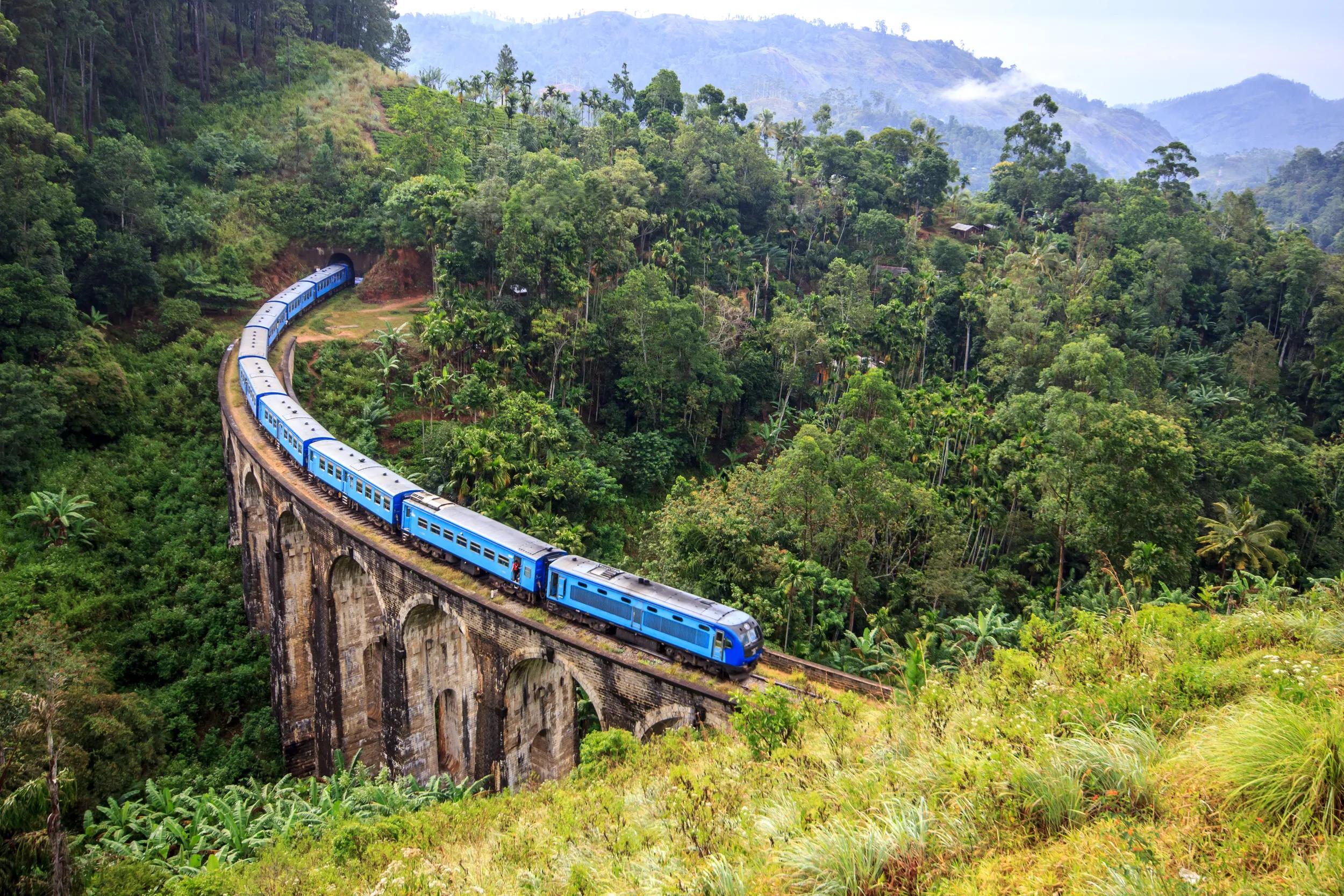 Train on the Nine Arch Bridge in Sri Lanka