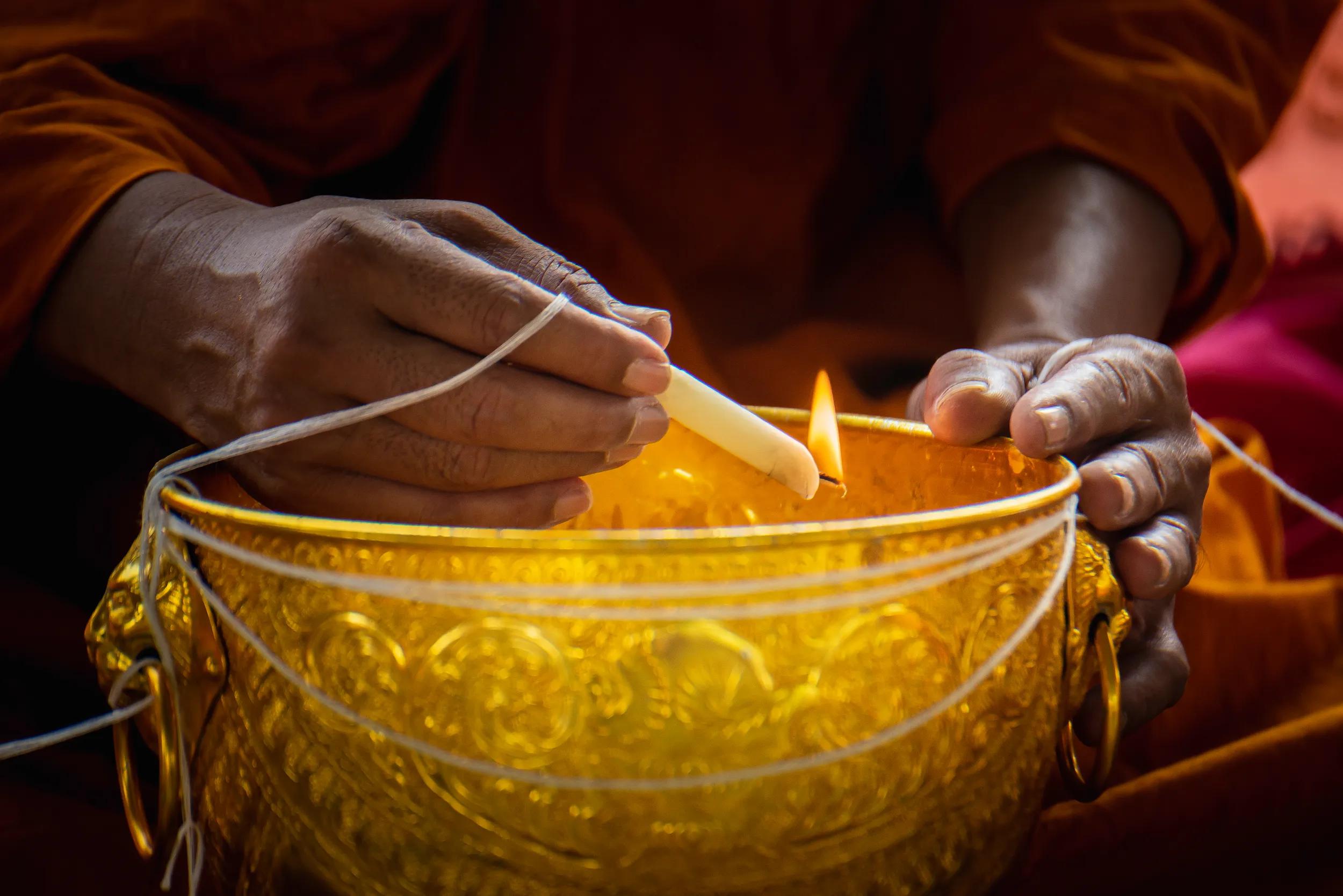 Monk making holy water for Buddhism Blessing Ceremony.