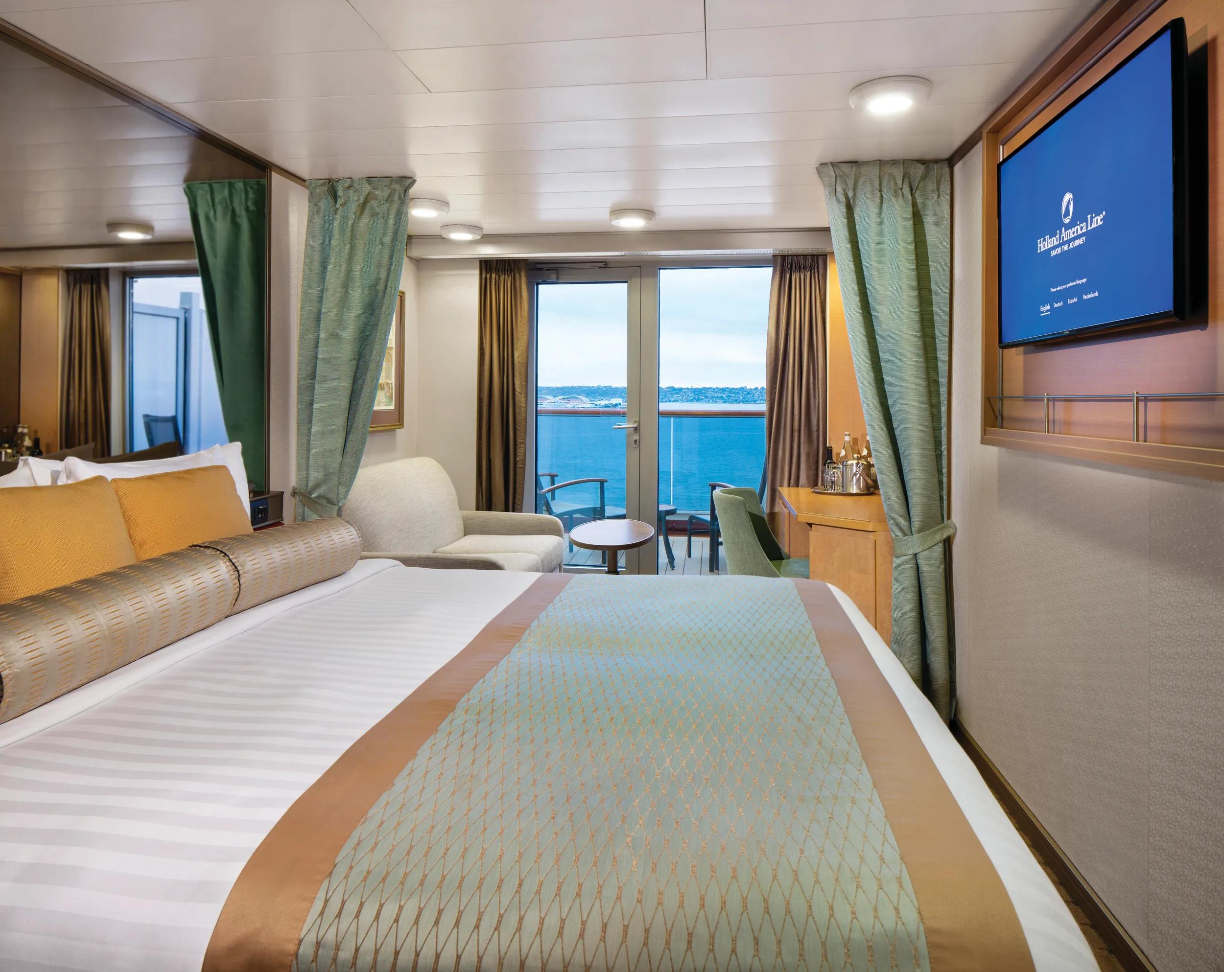Verandah Stateroom Aft Cat. VB - Bedroom - Room #6162 Deck 6 Aft Portside.Zuiderdam - Holland America Line