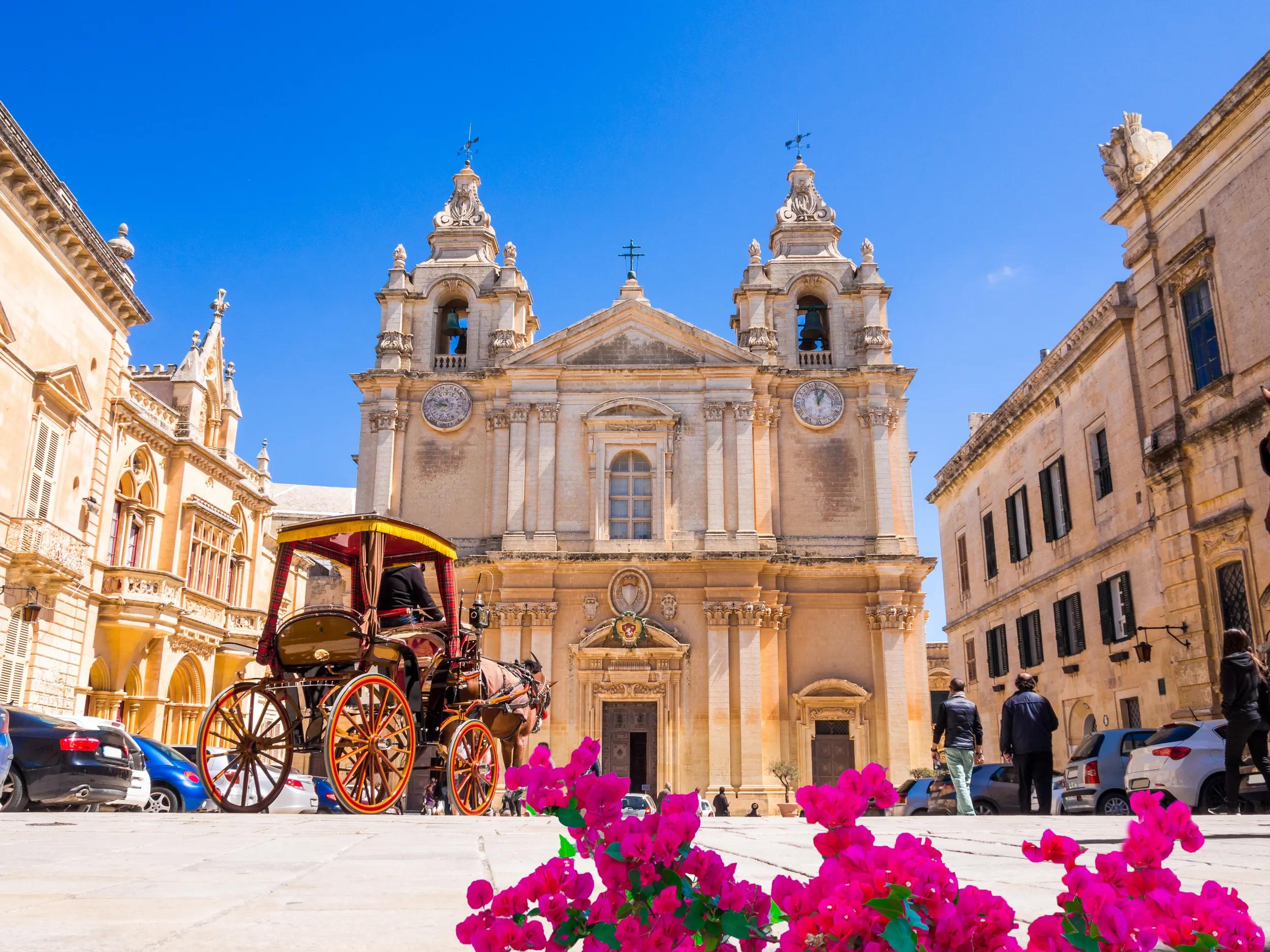 Beautiful famous Saint Poul Cathedral in Mdina village of Malta, Europe