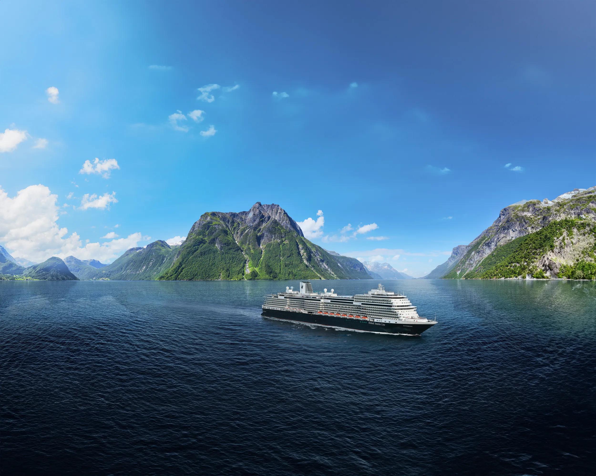 Holland America Line Rotterdam Cruise Ship aerial composition