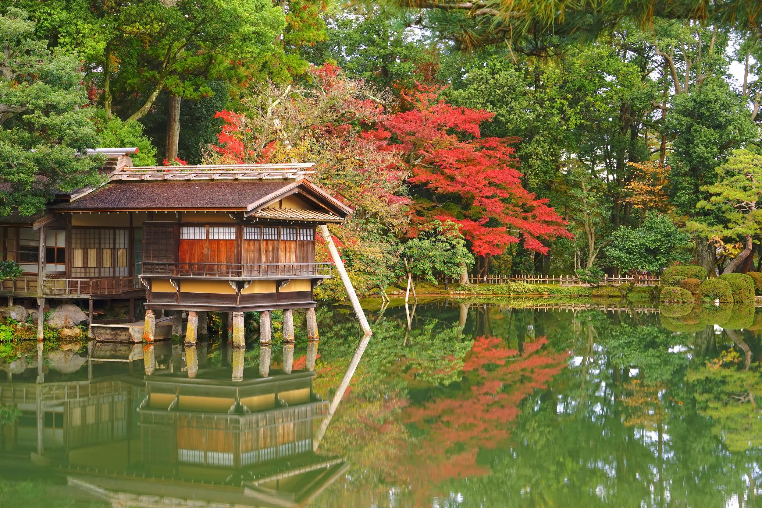 Japanese Garden at Kenrokuen Garden, Kanazawa City, Ishikawa Pref., Japan
