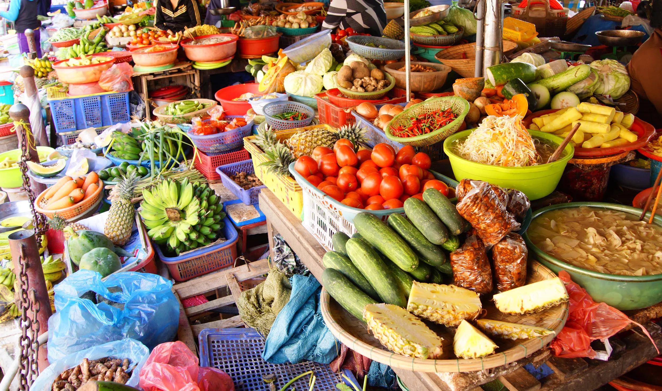 Colorful vegetables for sale  at the Central Market of  Hoi An, Vietnam