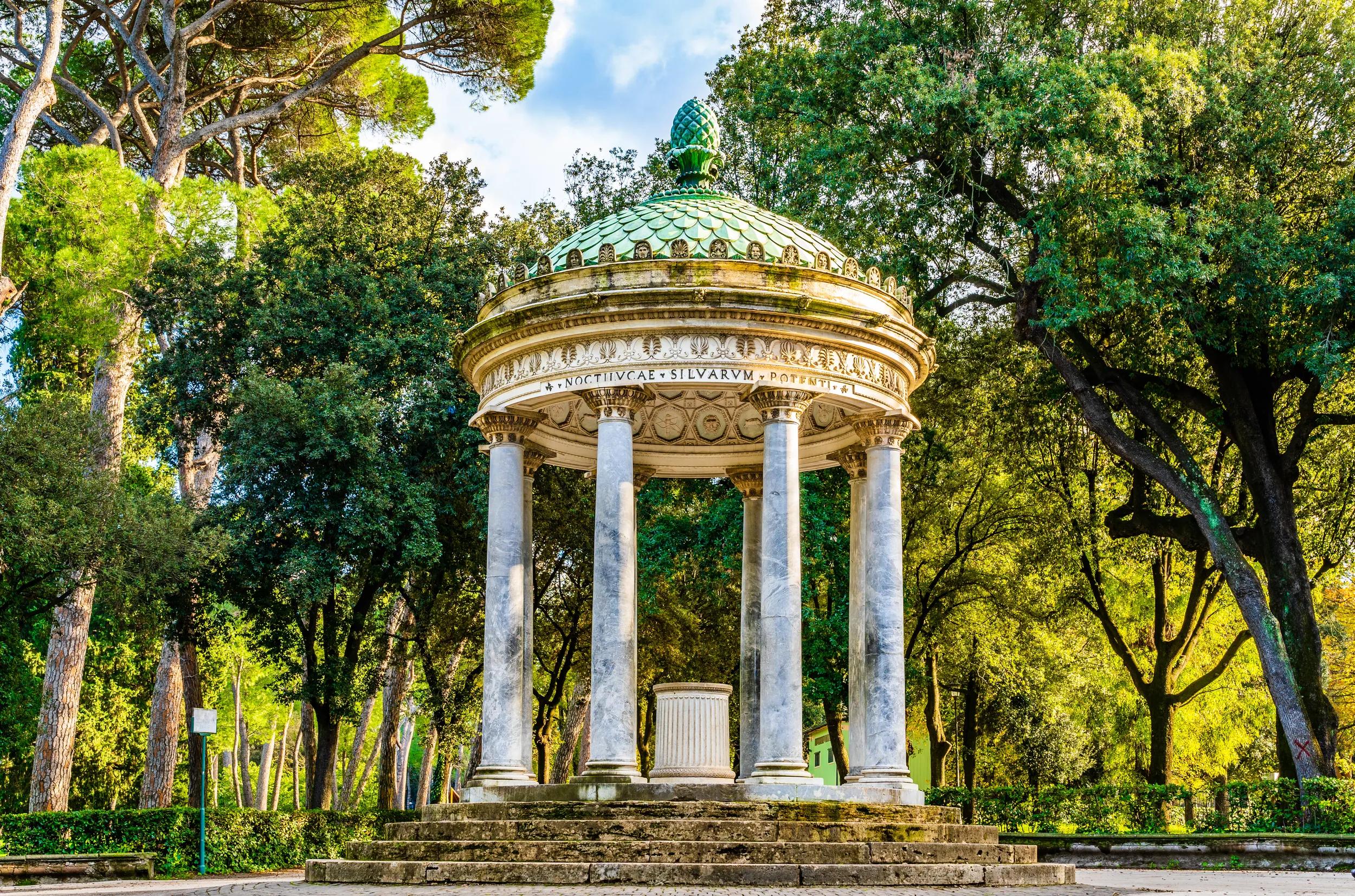 Rome, Italy: Temple of Diana on the grounds of the Villa Borghese park, built in 1789, probably by Mario Asprucci, based on classical models, an example of a circular peripteral temple.