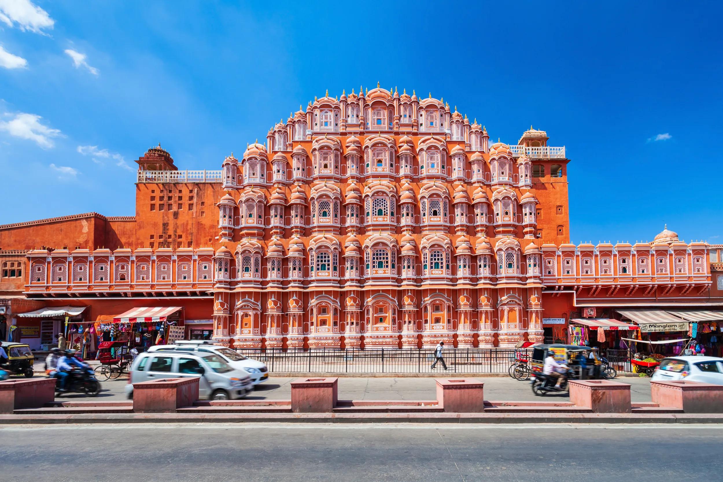 JAIPUR, INDIA - OCTOBER 09, 2013: Hawa Mahal Palace or Palace of the Winds in Jaipur city in Rajasthan state of India