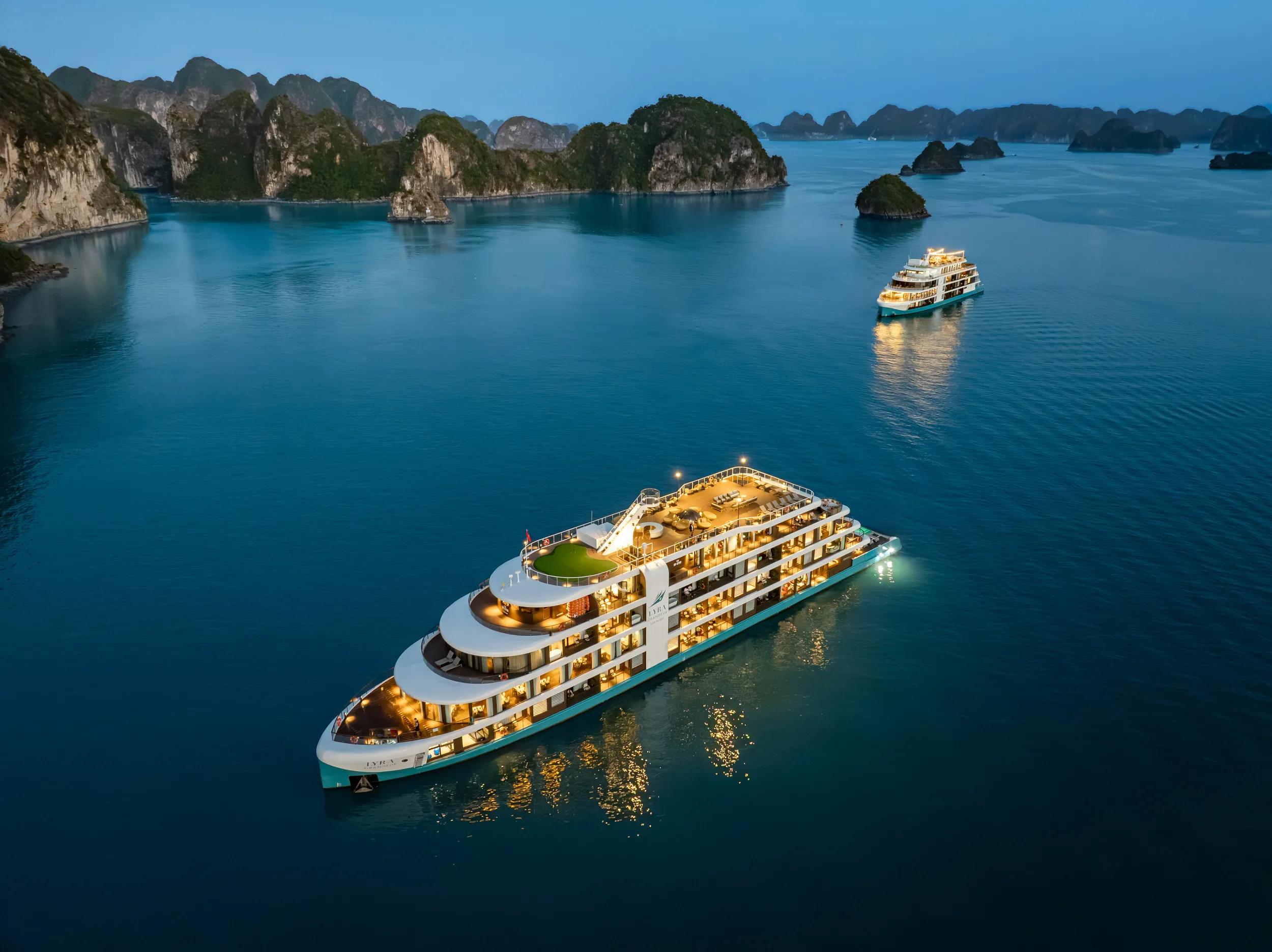 Ship Lyra Grandeur exterior aerial scenery view.