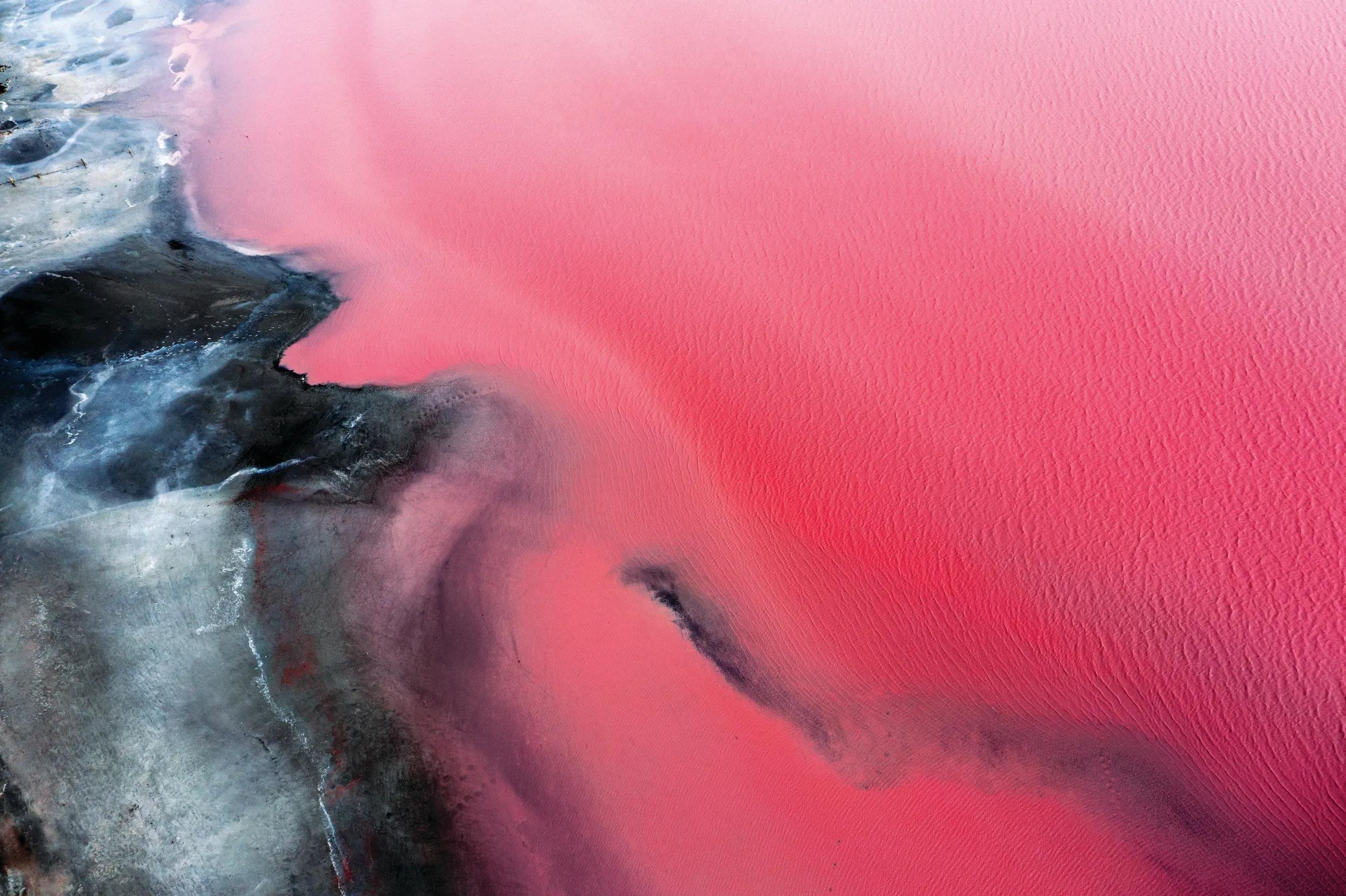 Drone flying over Pink lakes and colorful sands. Victoria, Australia