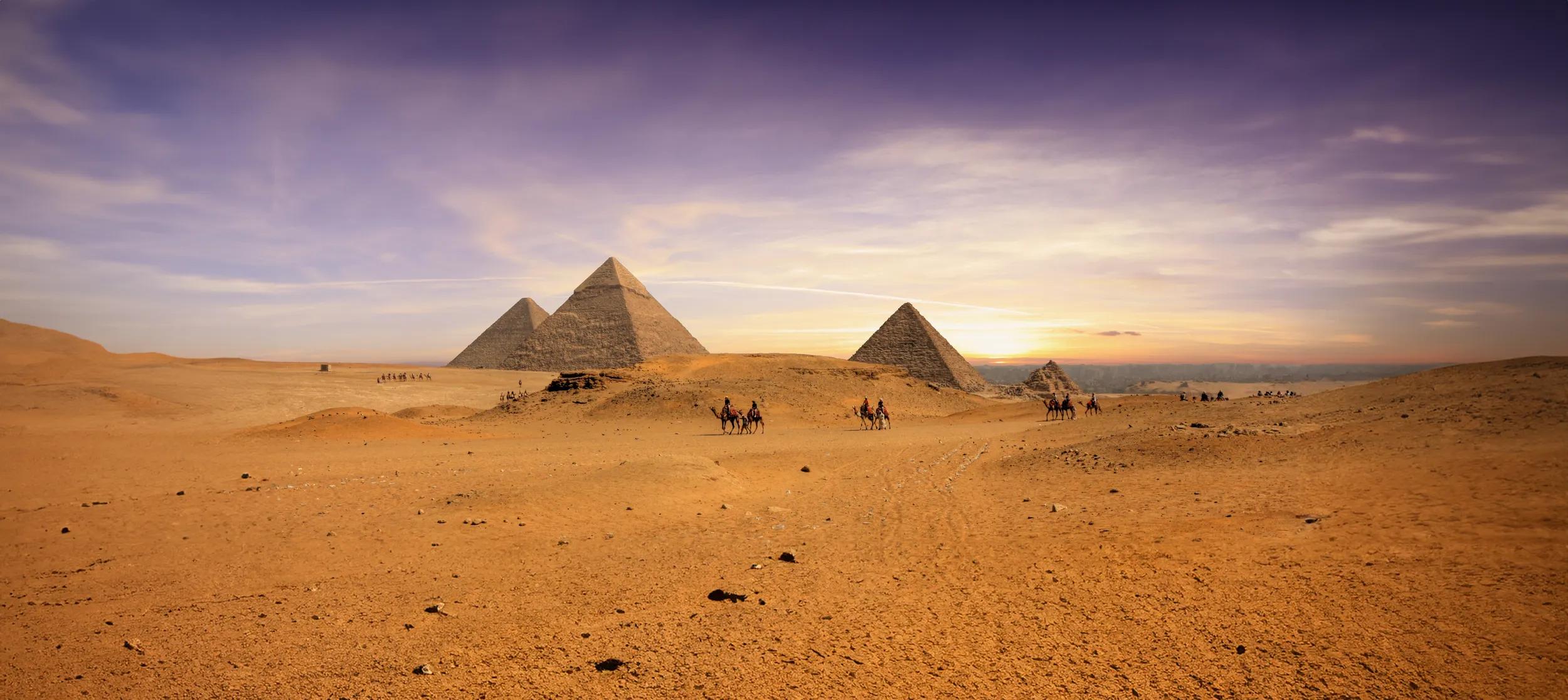 Magnificent view of the pyramids of Giza in Cairo