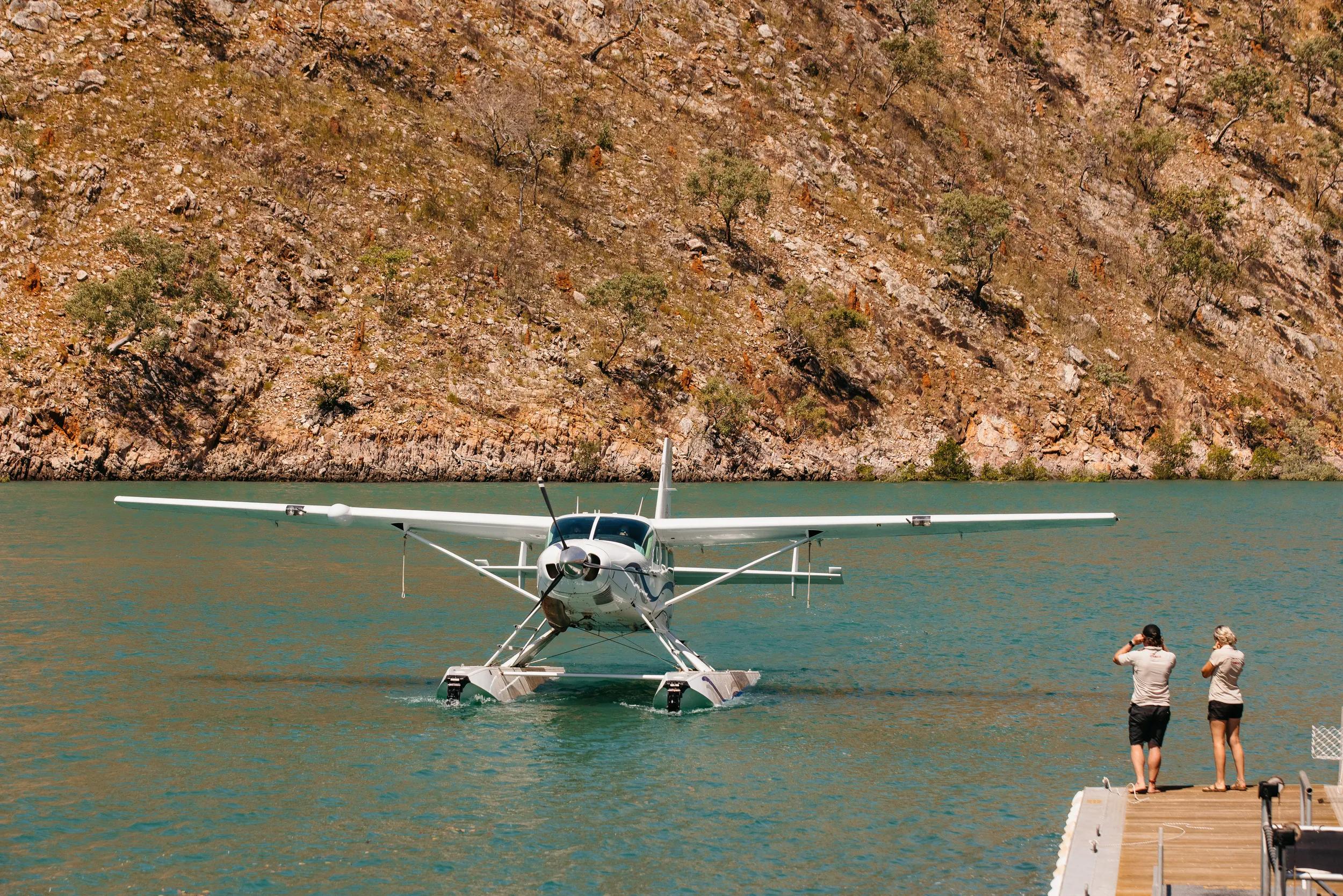 Aerial View of a Sea Plane at Horizontal Falls, Talbot Bay.Sea Plane at Horizontal Falls, Talbot Bay