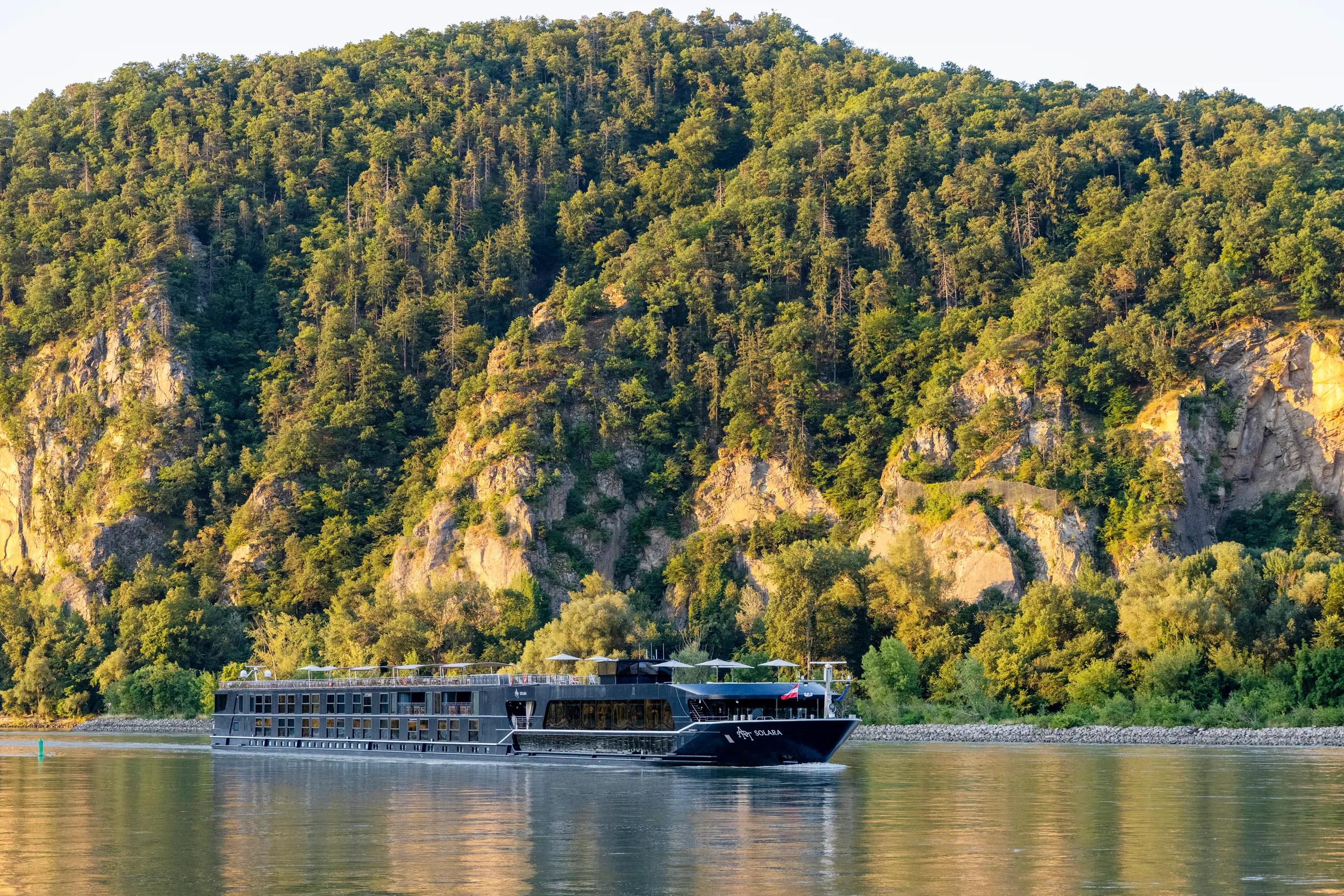 APT Solara Ship exterior, underway on the Danube River near Durnstein, Austria.