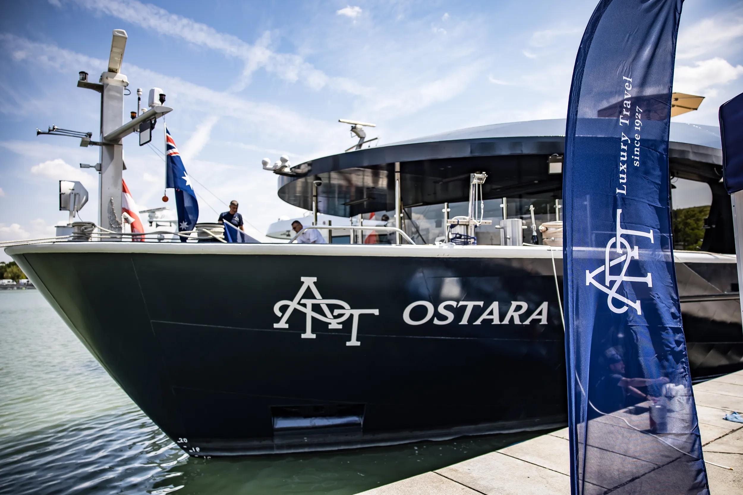 Ship's bow at dock, Ship APT Ostara Christening July 2026