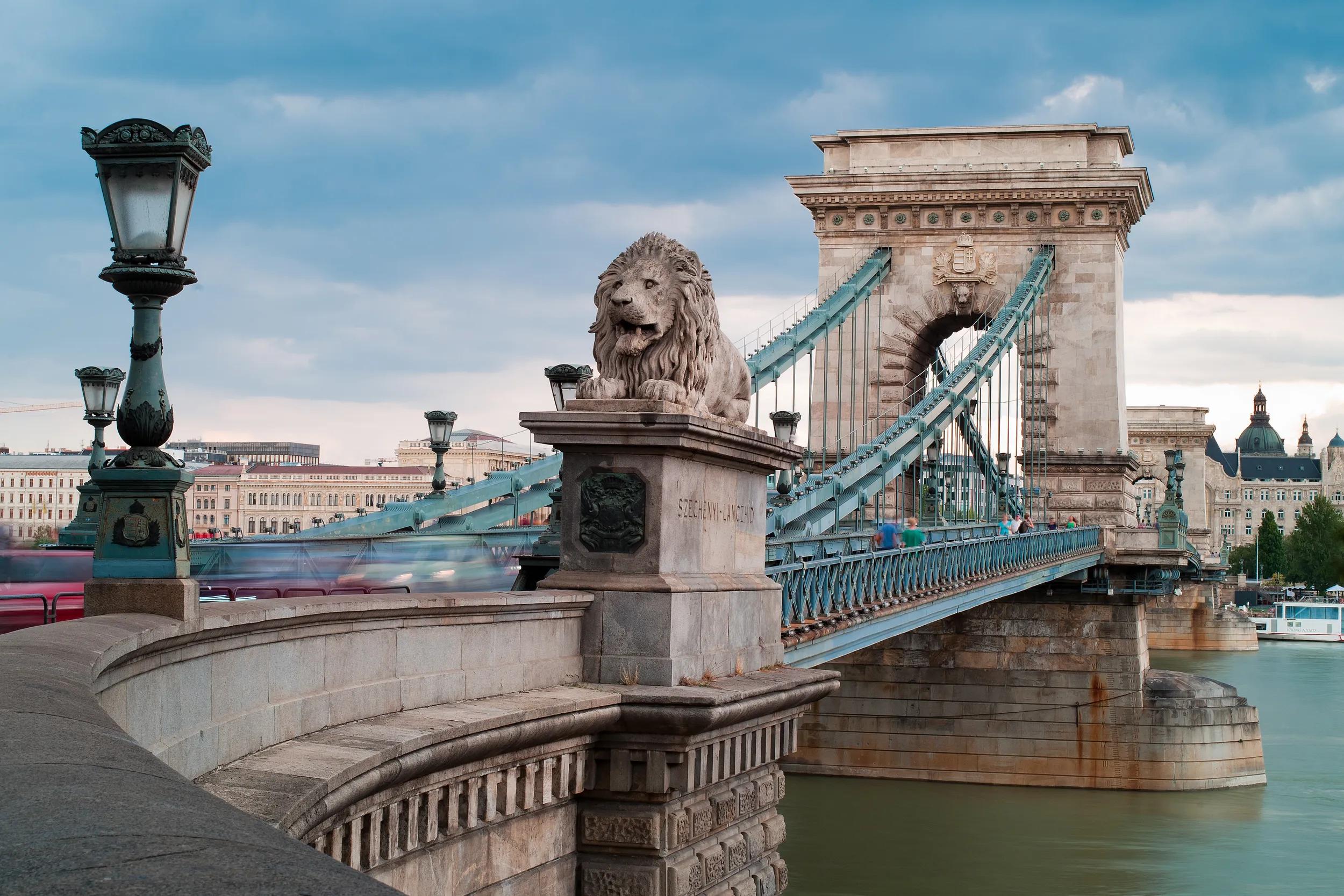 The Széchenyi Chain Bridge is a chain bridge that spans the River Danube between the western and eastern sides of Budapest, Hungary.
