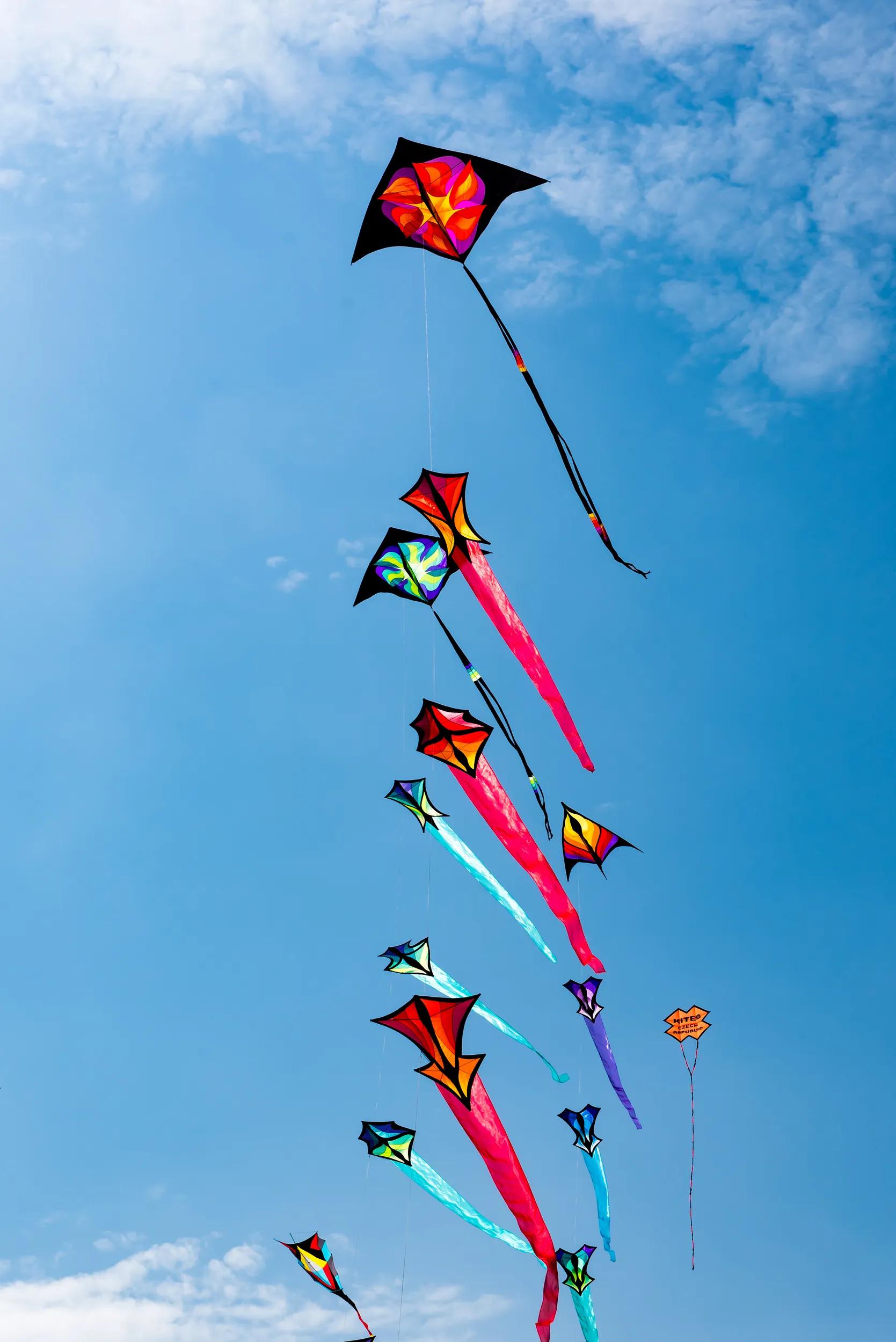 Kites with blue sky and white clouds