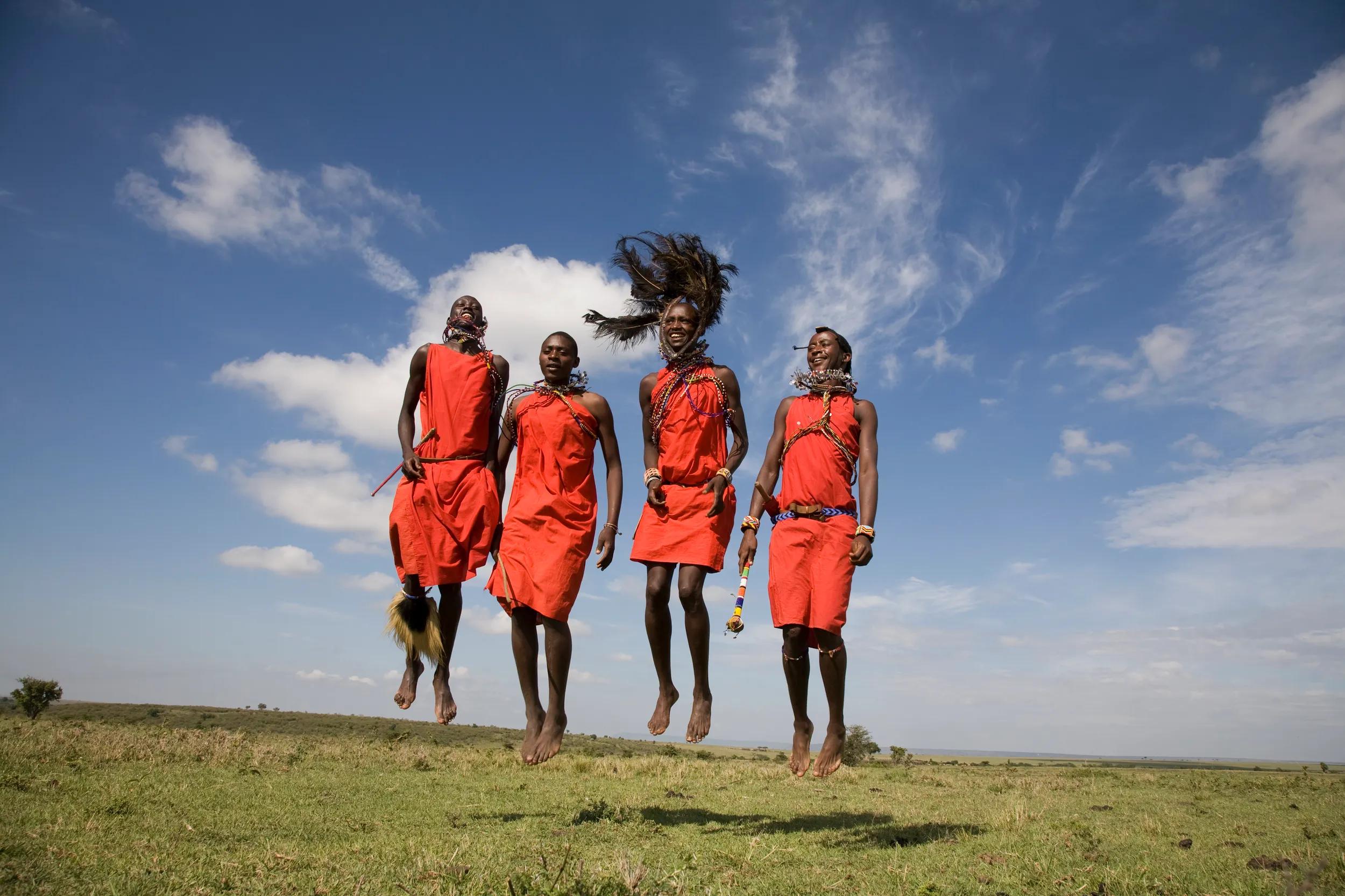 Masai warriors dancing traditional dance.