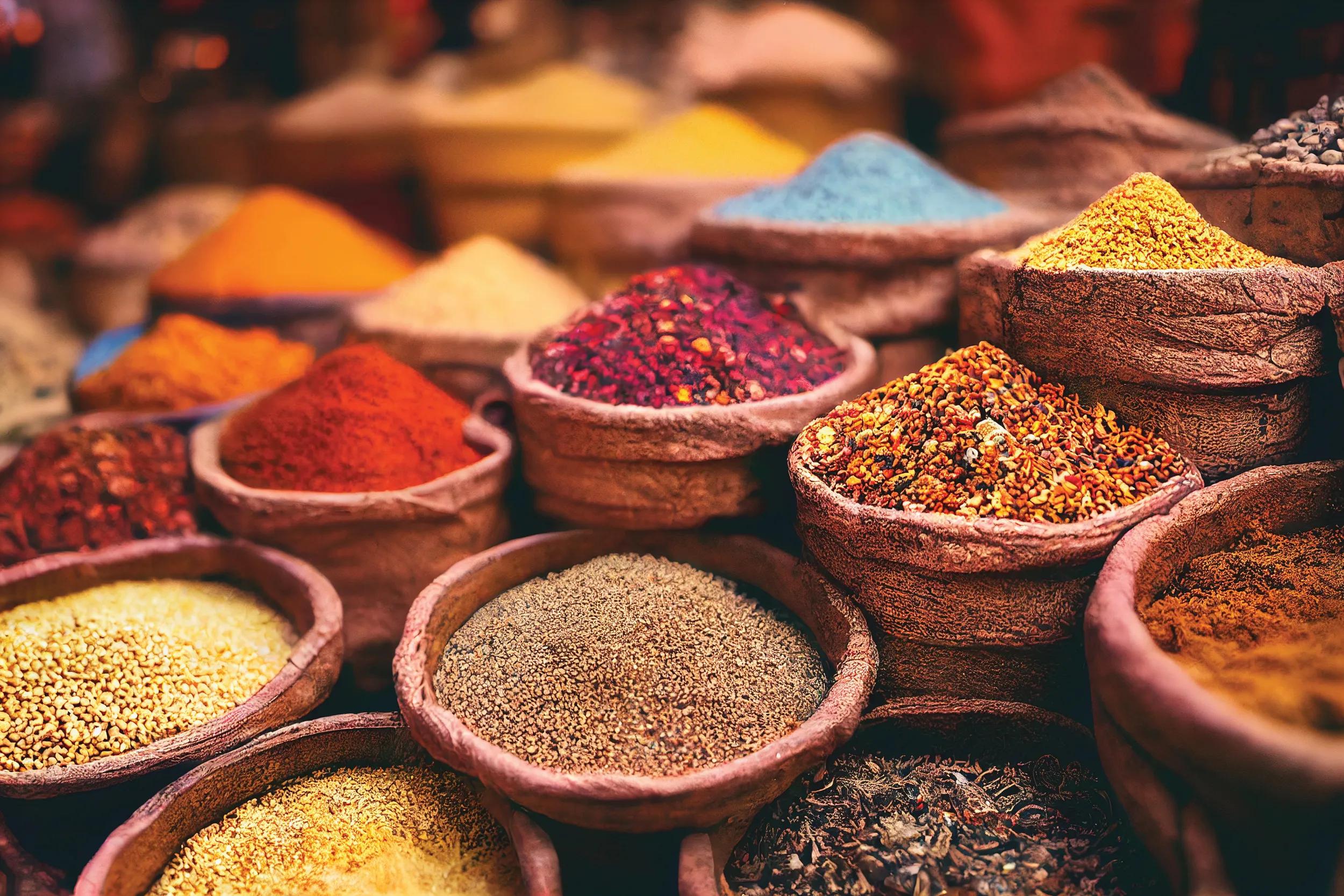 Traditional spices in local bazaar, 3D illustration
