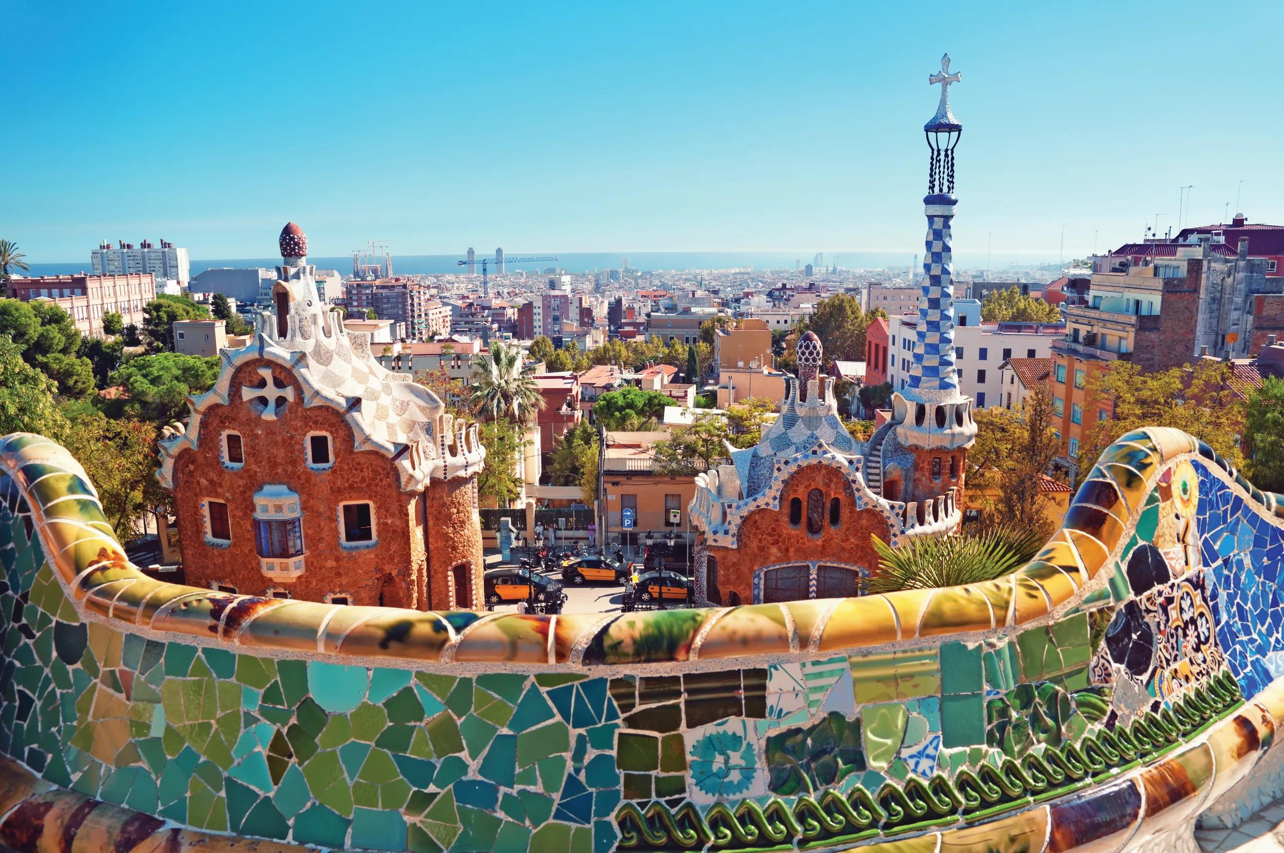 Park Guell in Barcelona. Park Guell was commissioned by Eusebi Güell and designed by Antonio Gaudí .
