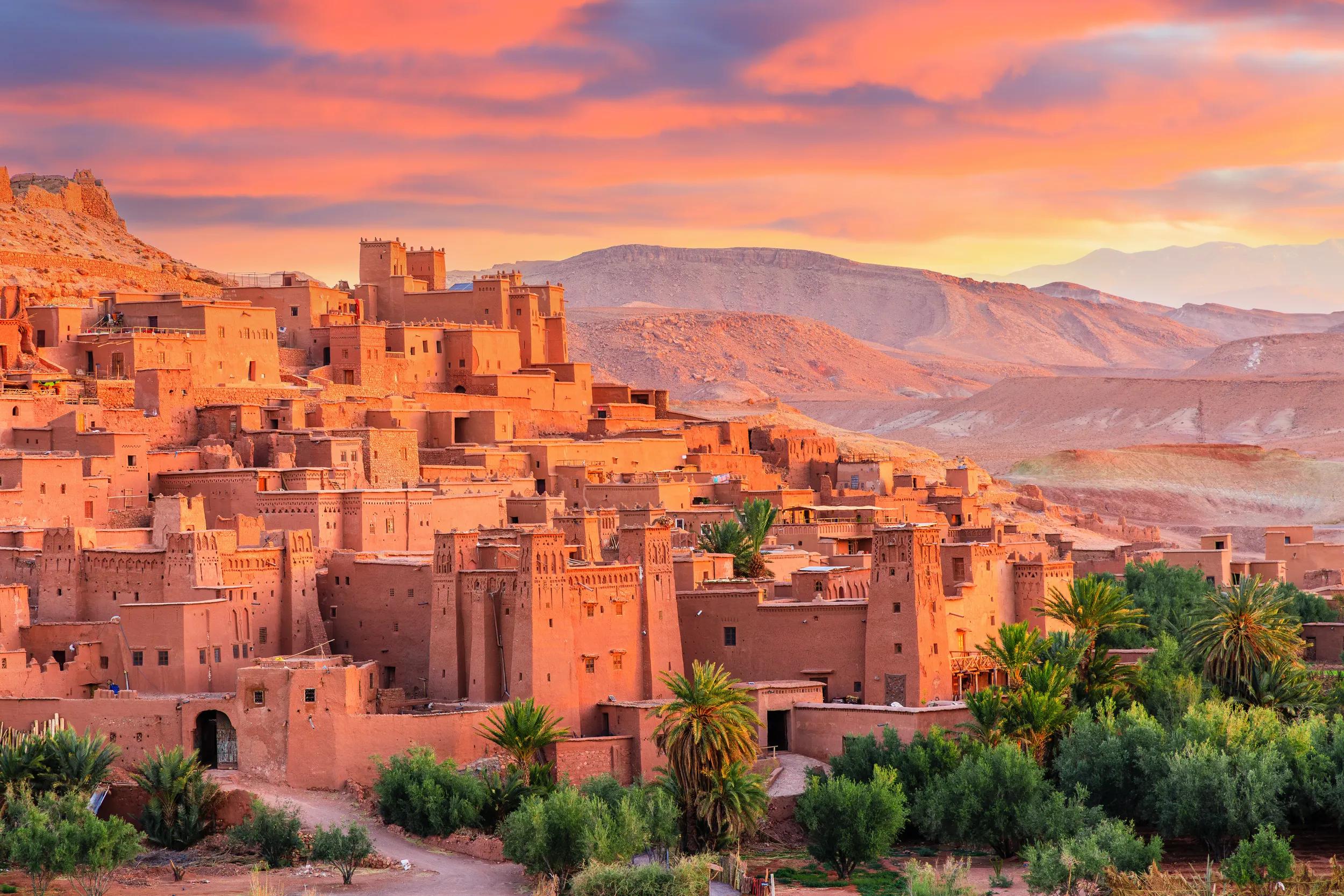Ait-Ben-Haddou, Ksar or  fortified village in Ouarzazate province, Morocco. Prime example of southern Morocco architecture.