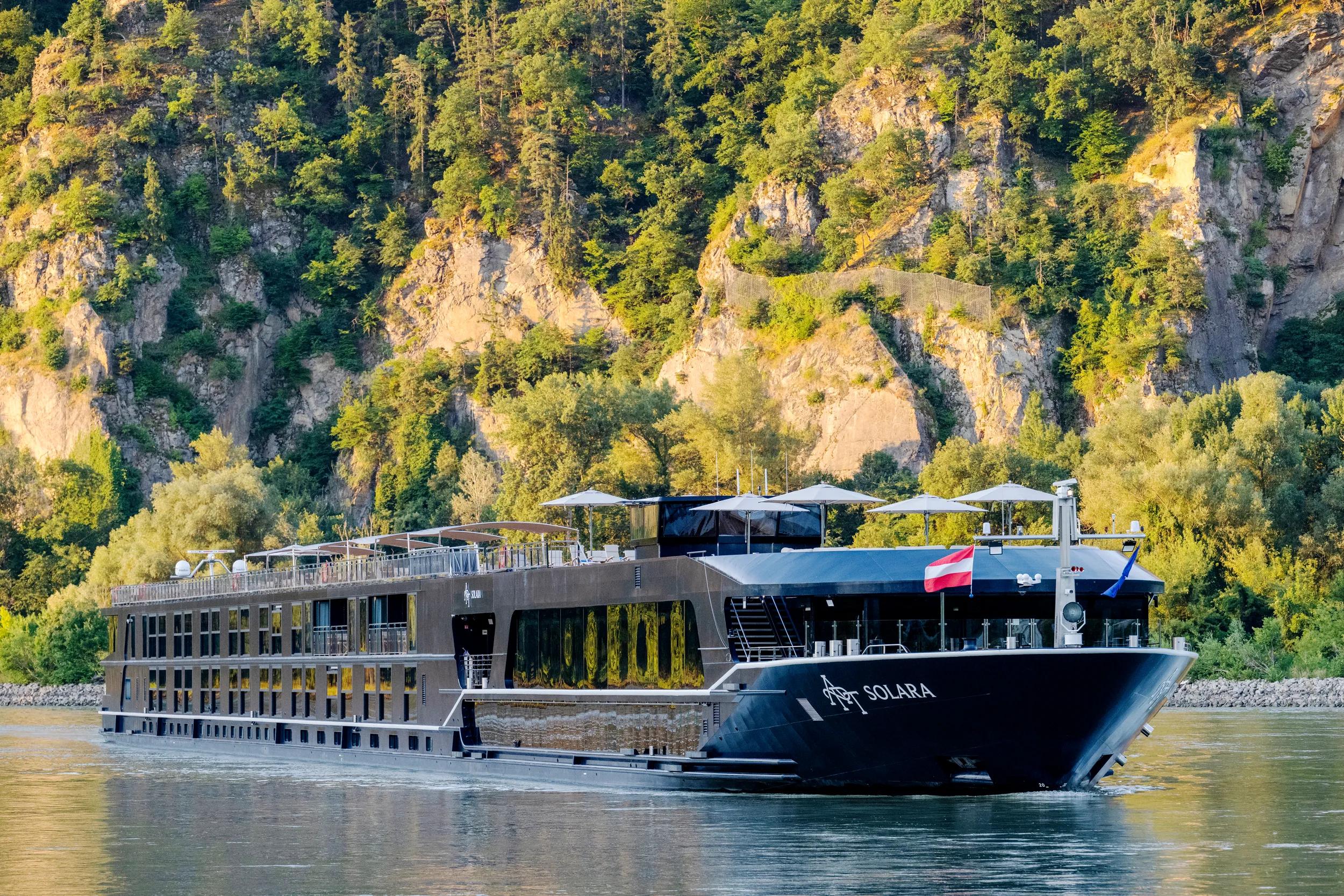 APT Solara Ship exterior, underway on the Danube River near Durnstein, Austria.