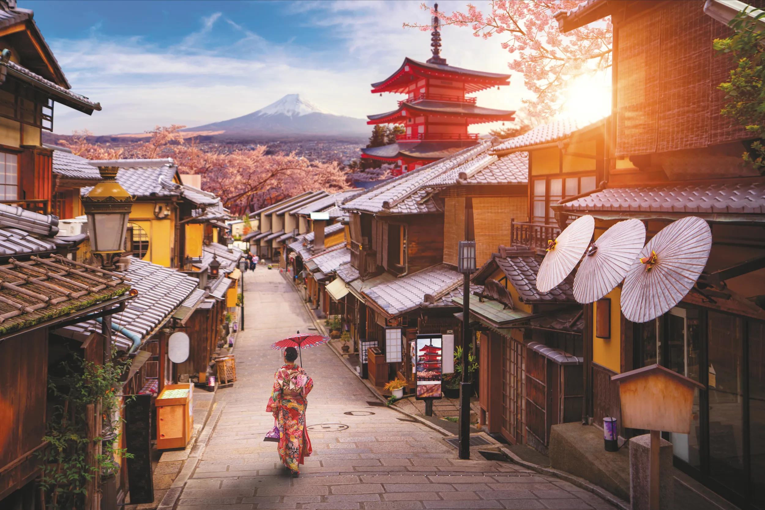 Backgroung concept for Japan, tokyo and kyoto image with Cherry blossom season , this image can use for travel, Sakura, tour, asia, Gion and Yasaka concept