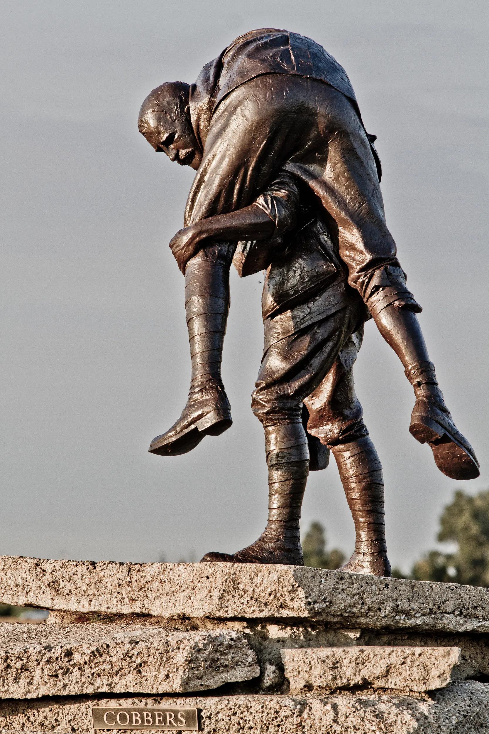 Sculpture "Cobbers" at Australian Memorial Park. Fromelles WW1 battlefield site, France.