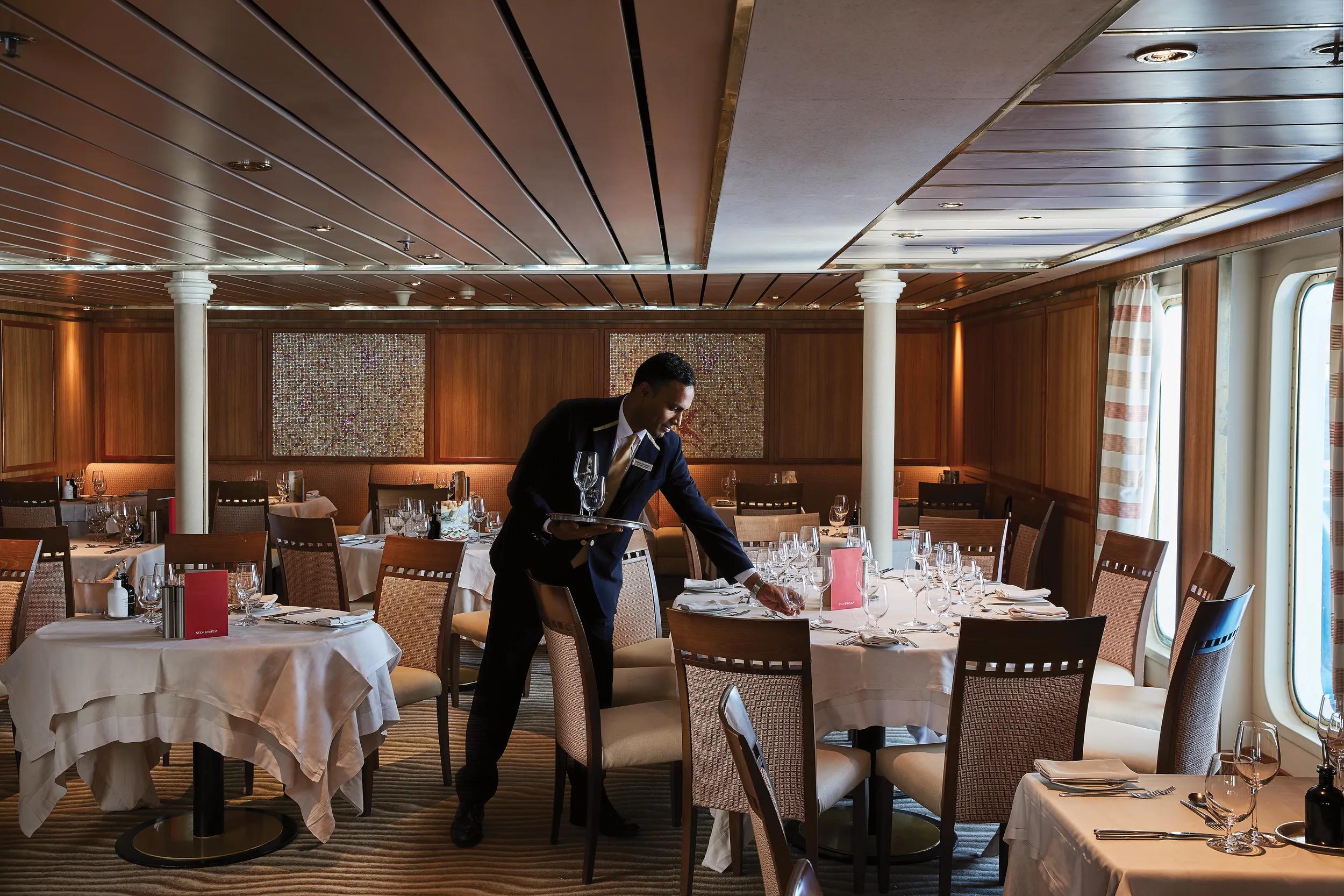 La Terrazza restaurant, waiter preparing the table, Silver Wind