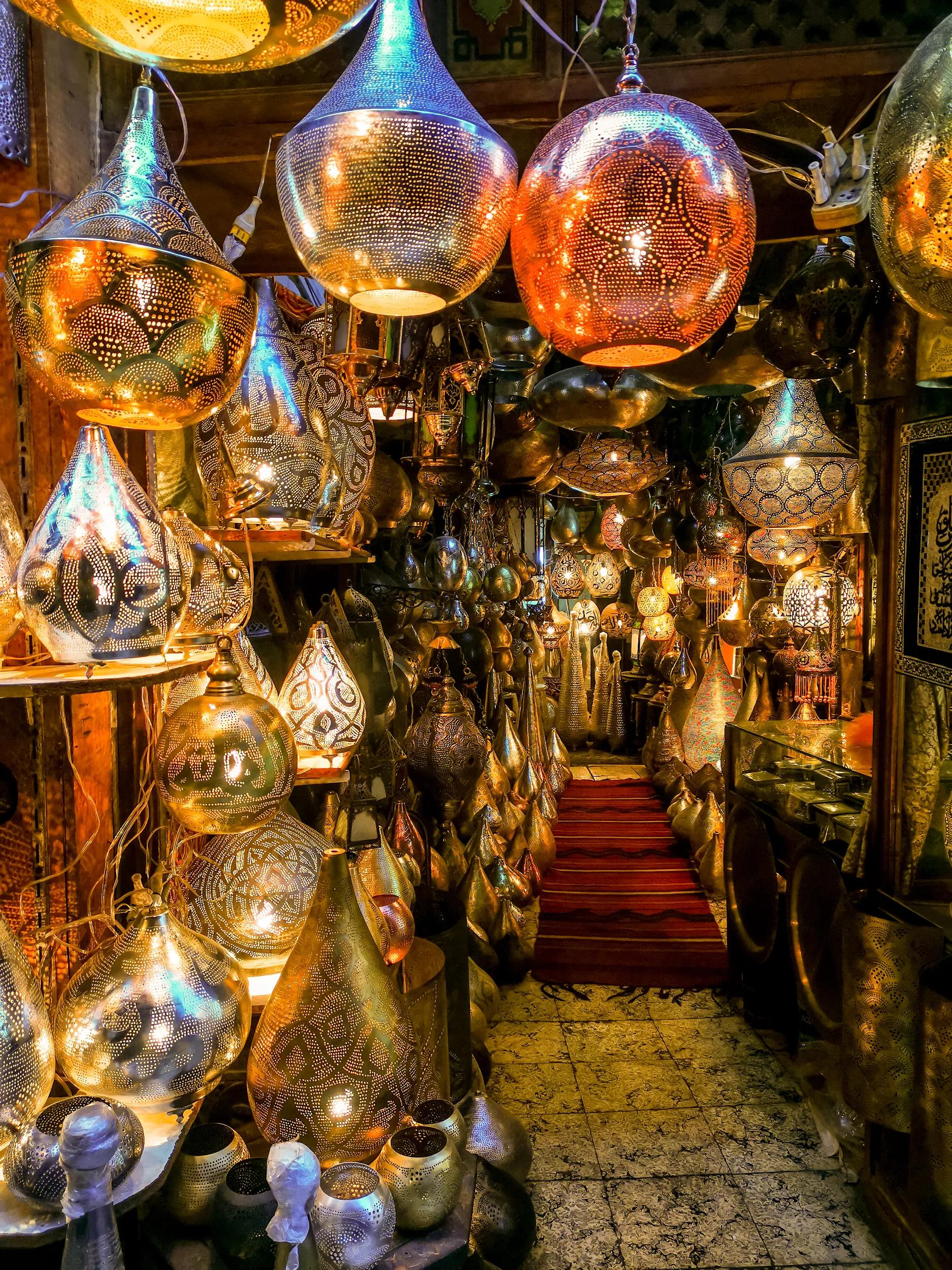 Hand-made Traditional Egyptian Lamps at Khan El Khalili Market in Cairo, Egypt.