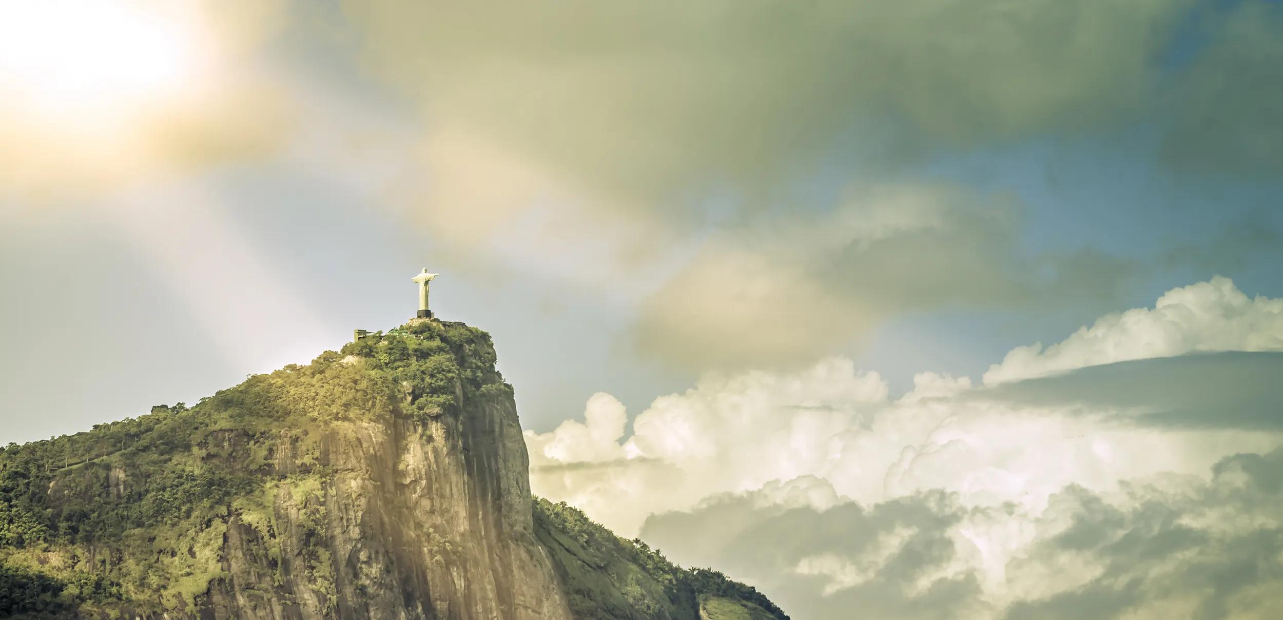 Christ the Redeemer in the sun rays, Rio de Janeiro, Brazil
