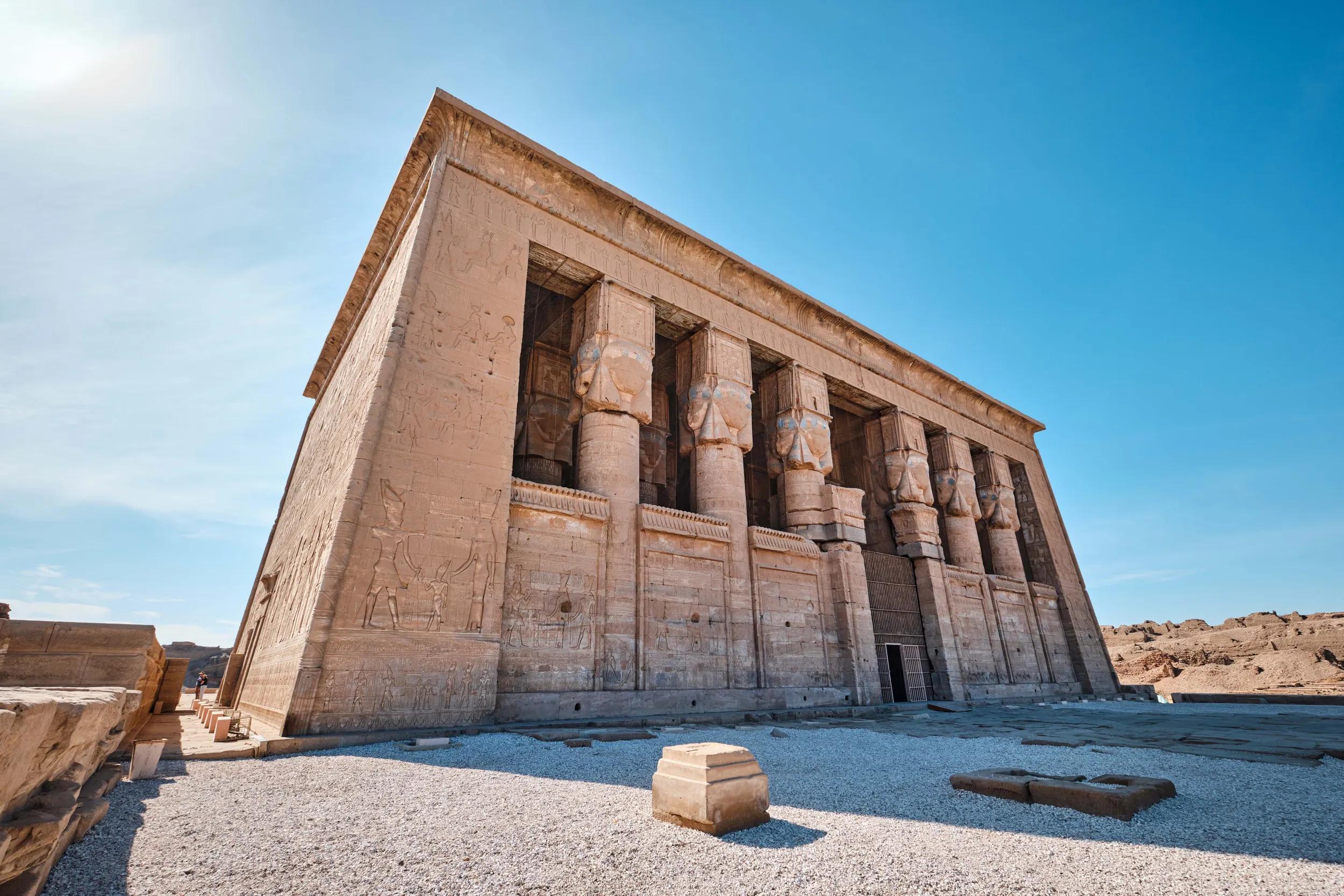 Qena, Egypt - December 27 2023: Dendera temple or Temple of Hathor Egypt. Dendera Temple complex, one of the best-preserved temple sites from ancient Upper Egypt